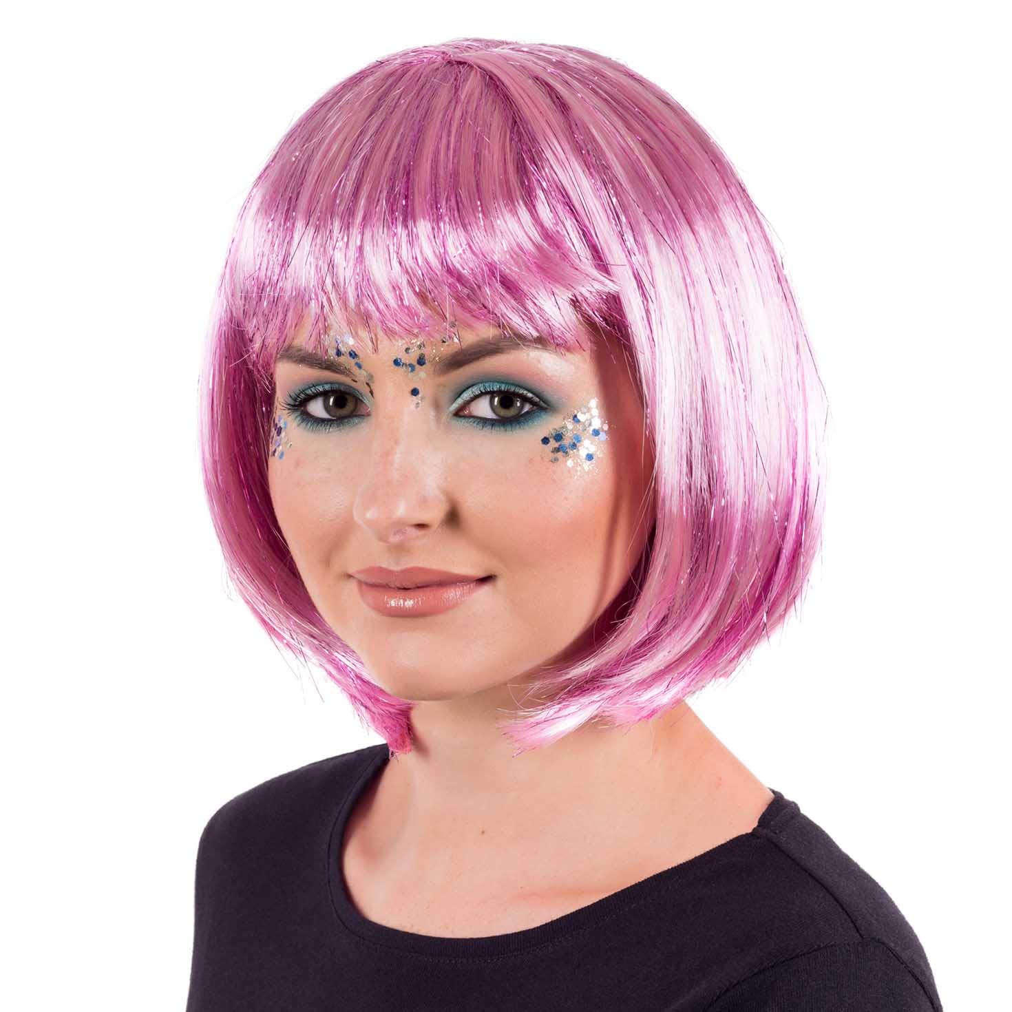Peluca Bob Rosa con Purpurina Deluxe
