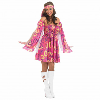 Disfraz Hippie Mujer Años 60 Rosa
