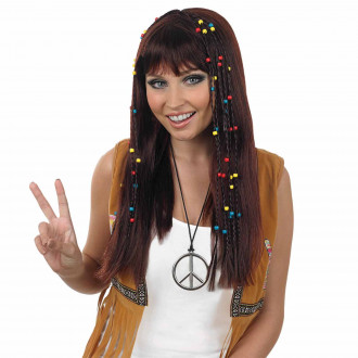 Peluca Hippie Mujer con Trenzas Castaña