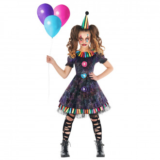 Disfraz de payaso arcoíris aterrador para niñas