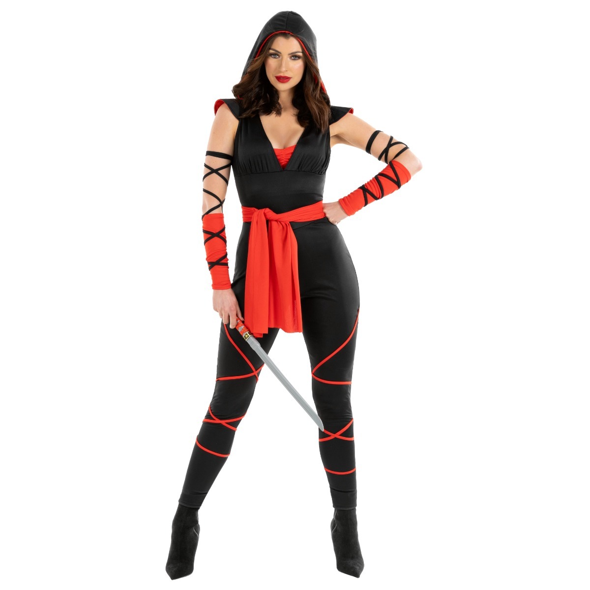 Disfraz de ninja negro/rojo para mujer